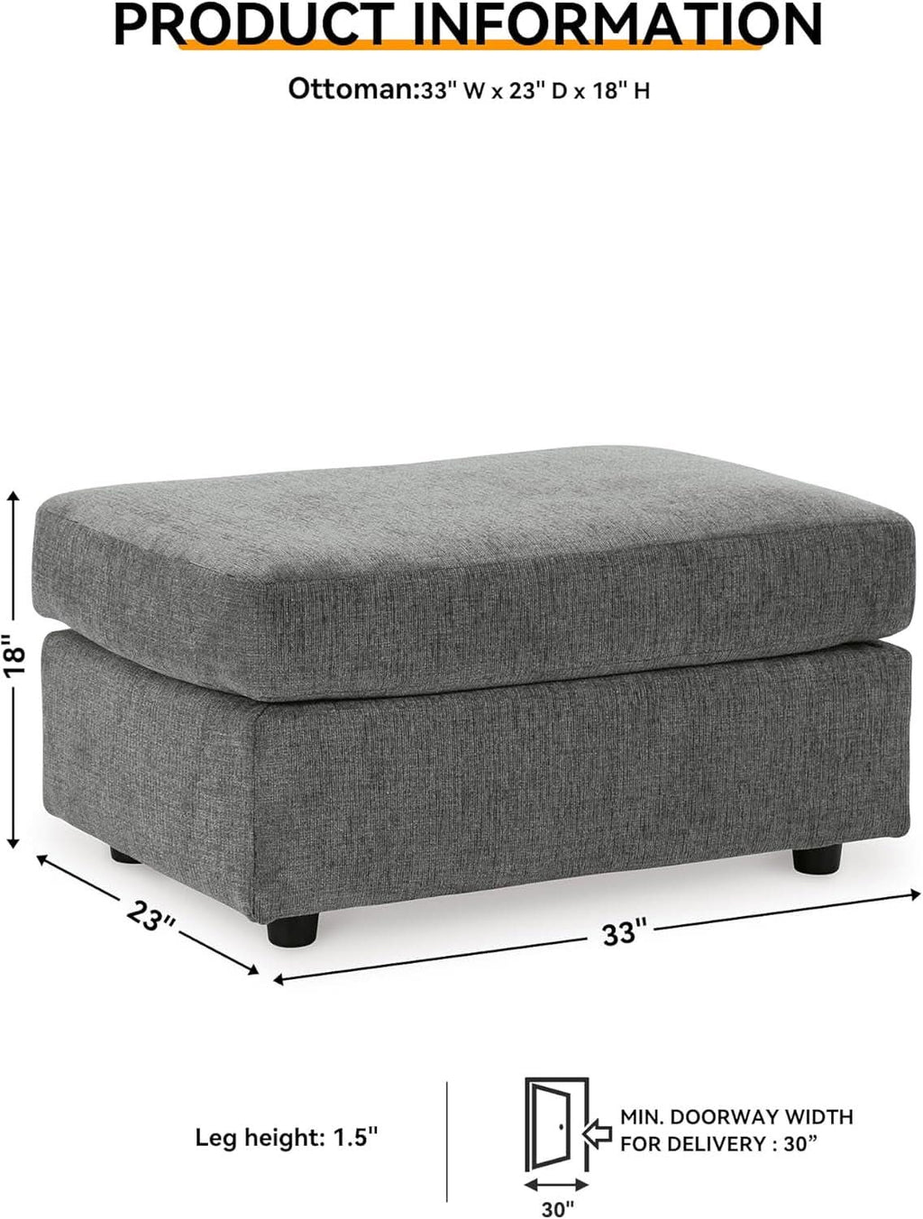 Stairatt Rectangular Gray Upholstered Ottoman Cushioned