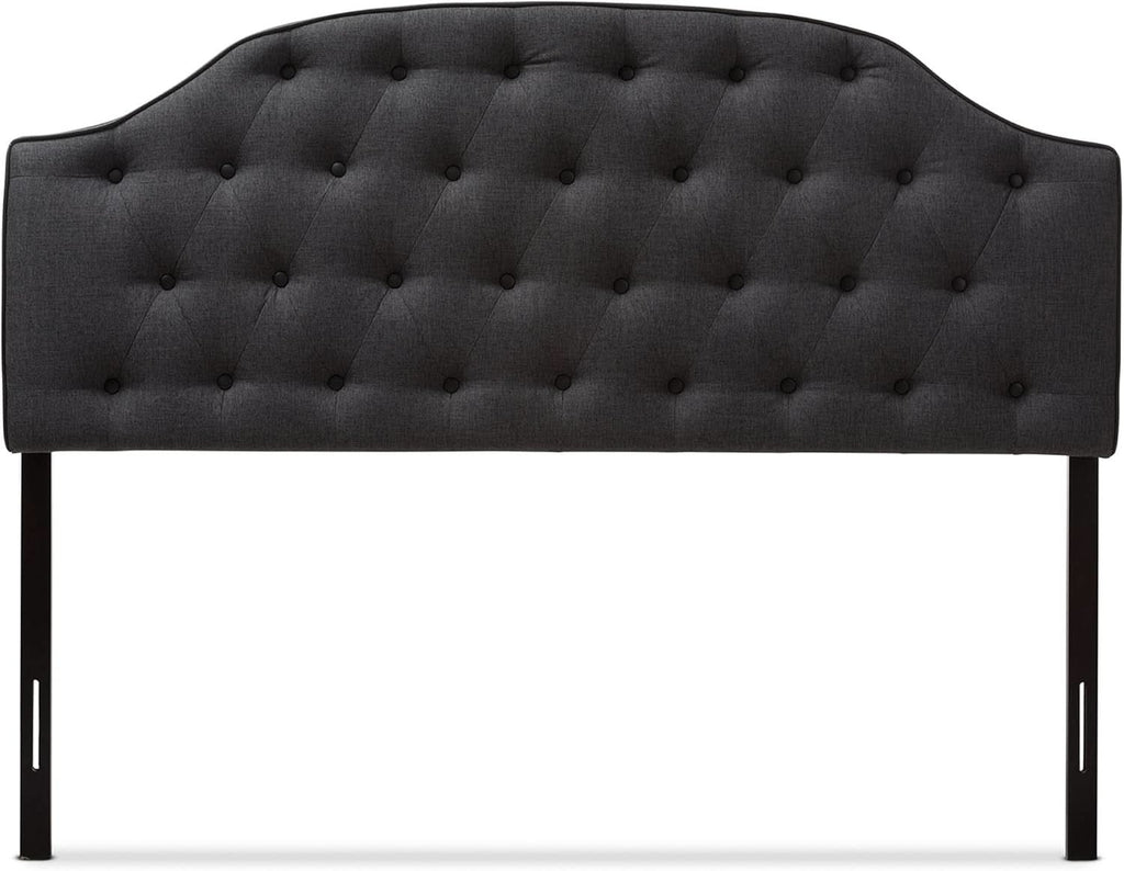Modern Scalloped Upholstered Headboard Queen Dark Grey
