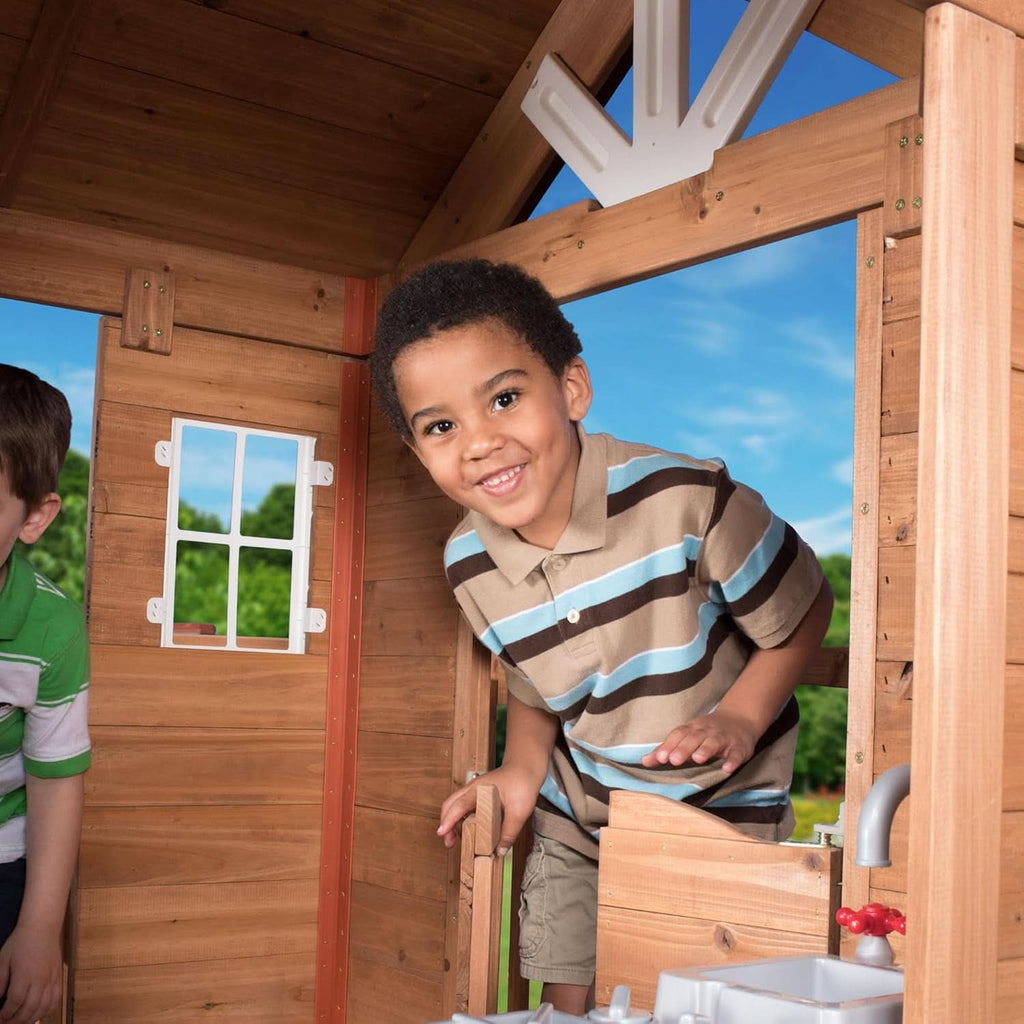 Premium Outdoor Cedar Playhouse With Integrated Kitchen