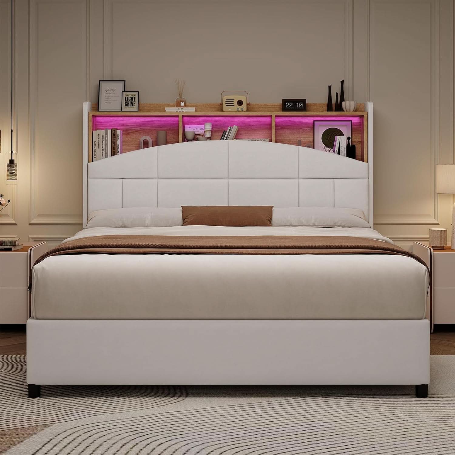 Queen Size Velvet Upholstered Bed Frame With Storage