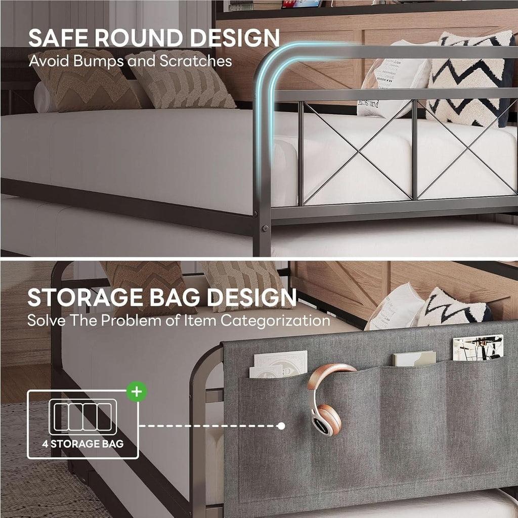 Twin Daybed With Trundle And Charging Station In Natural Wood