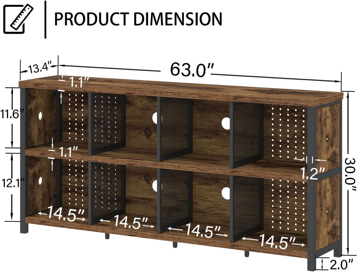 Rustic Brown 63 Inch Bookshelf Cube Storage Five In One