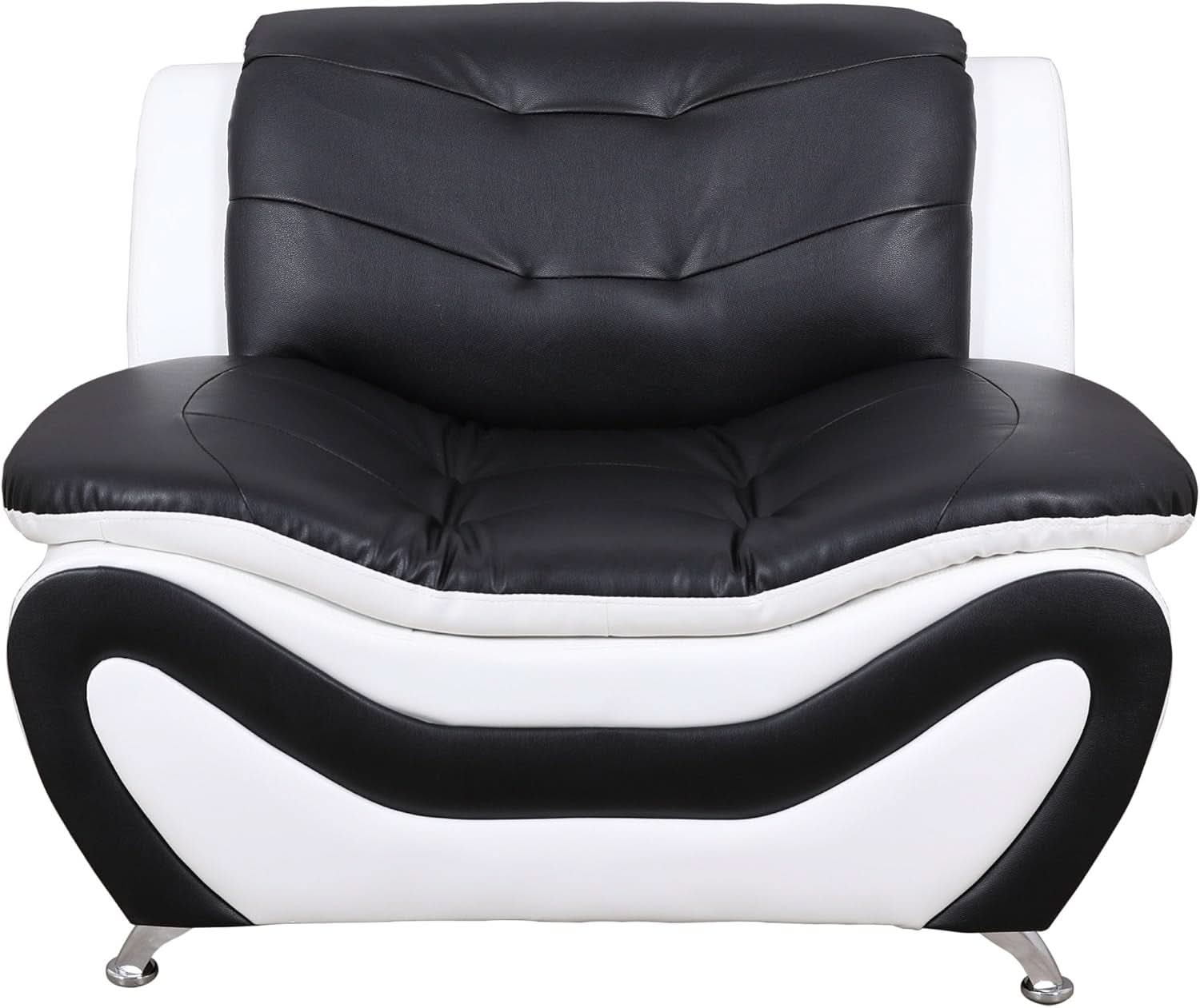 3 Piece Aldo Modern Faux Leather Sofa Set Black And White With Sofa Loveseat And Chair