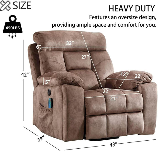 Large Power Recliner With Massage And USB Charging