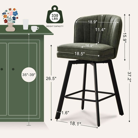 Swivel Counter Height Bar Stools Set of 4 26 Inch Green Faux Leather