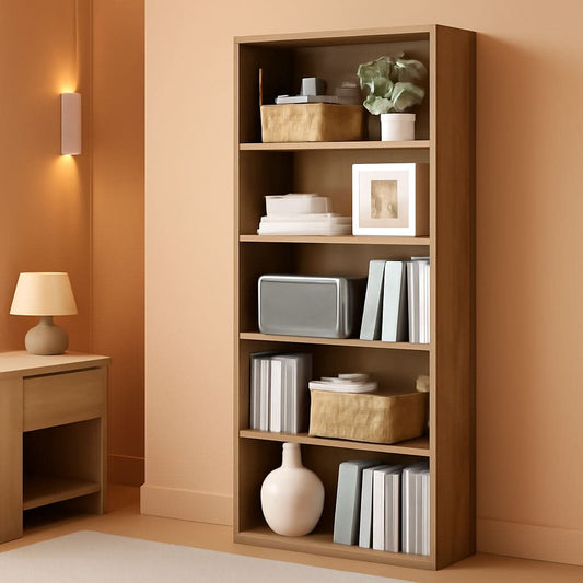 Bookshelf 23.6 Wide 5 Tier Adjustable Bookcase Camel Brown