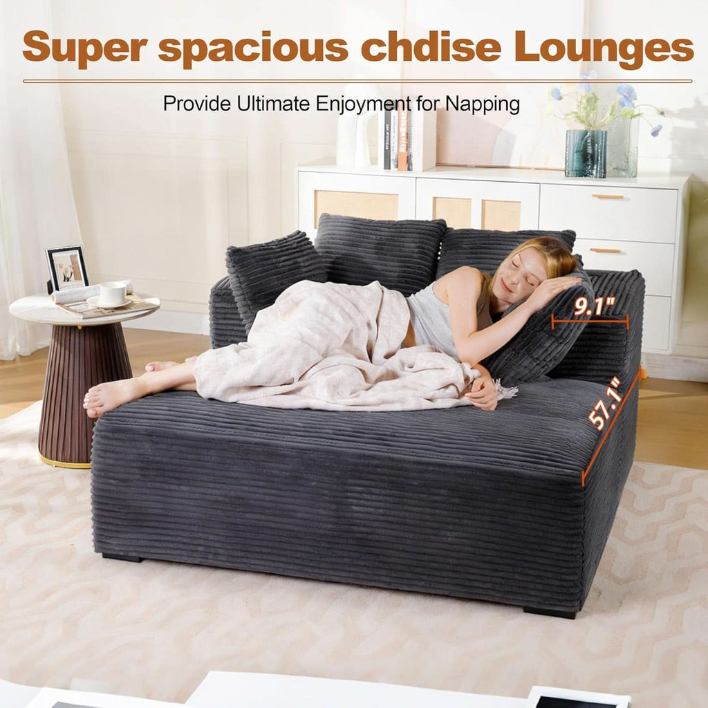 57Inch Luxuriously Plush Corduroy Chaise Lounge Grey