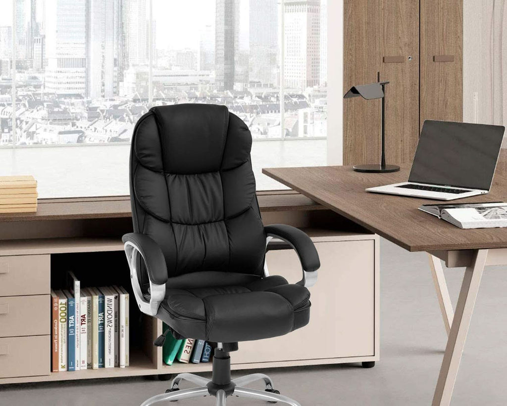 High Back Ergonomic Office Chair PU Leather Black Lumbar