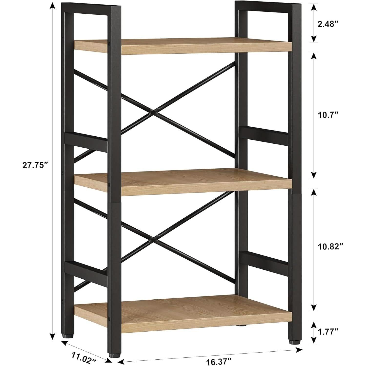 3 Tier Industrial Metal Bookcase Rustic Etagere Shelf Light Coffee