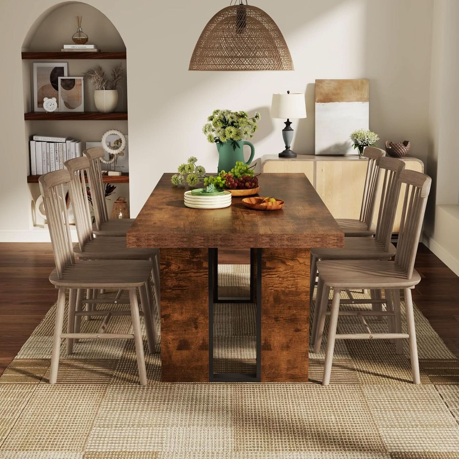 71 Inch Rustic Dining Table For 6 To 8 With Heavy Duty Legs
