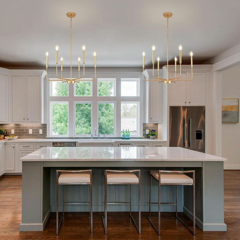 Gold 6 Light Candle Chandelier For Dining Room Modern