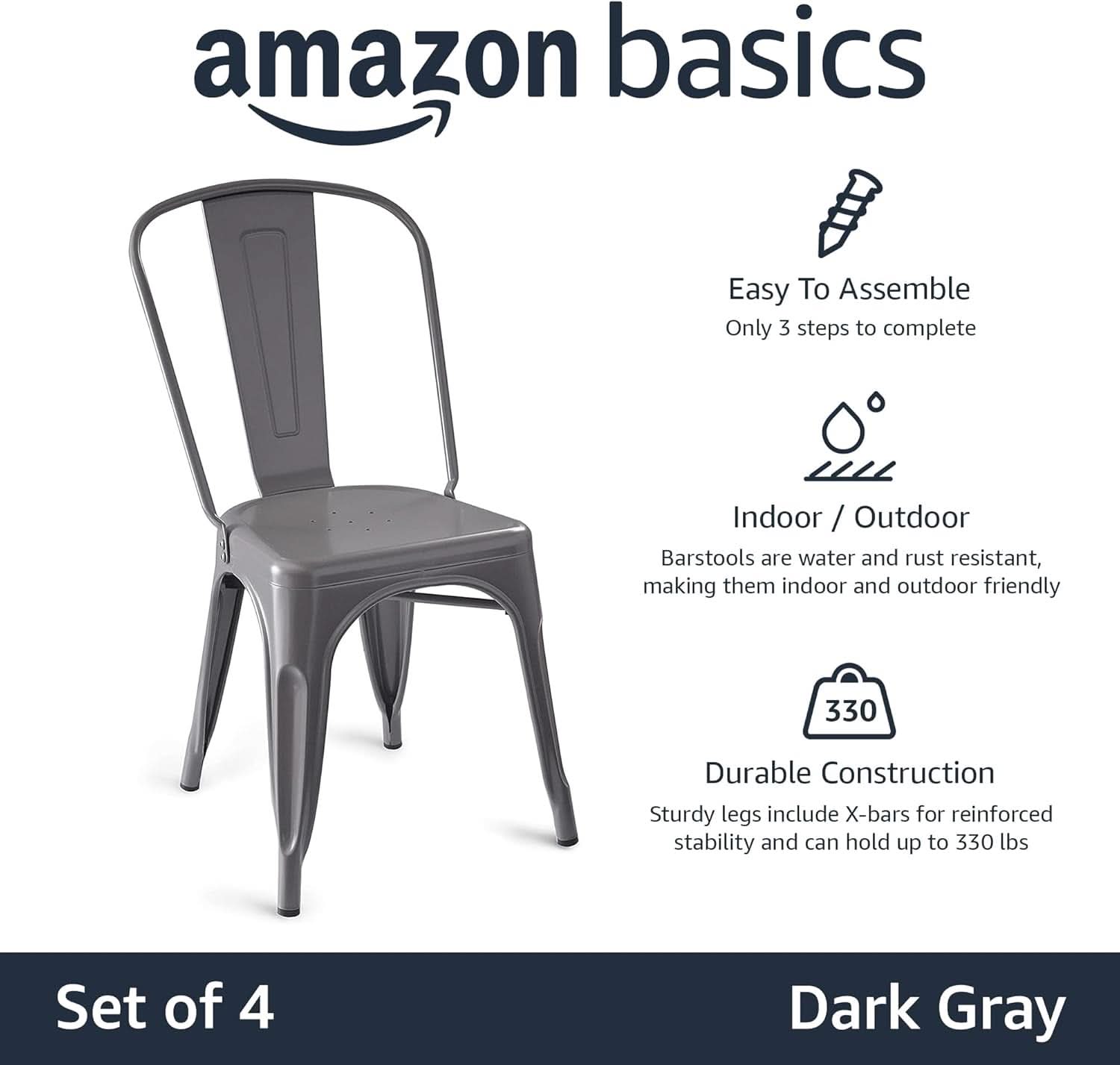 Dark Grey Metal Dining Chairs Set Of Four Durable X Bar Design