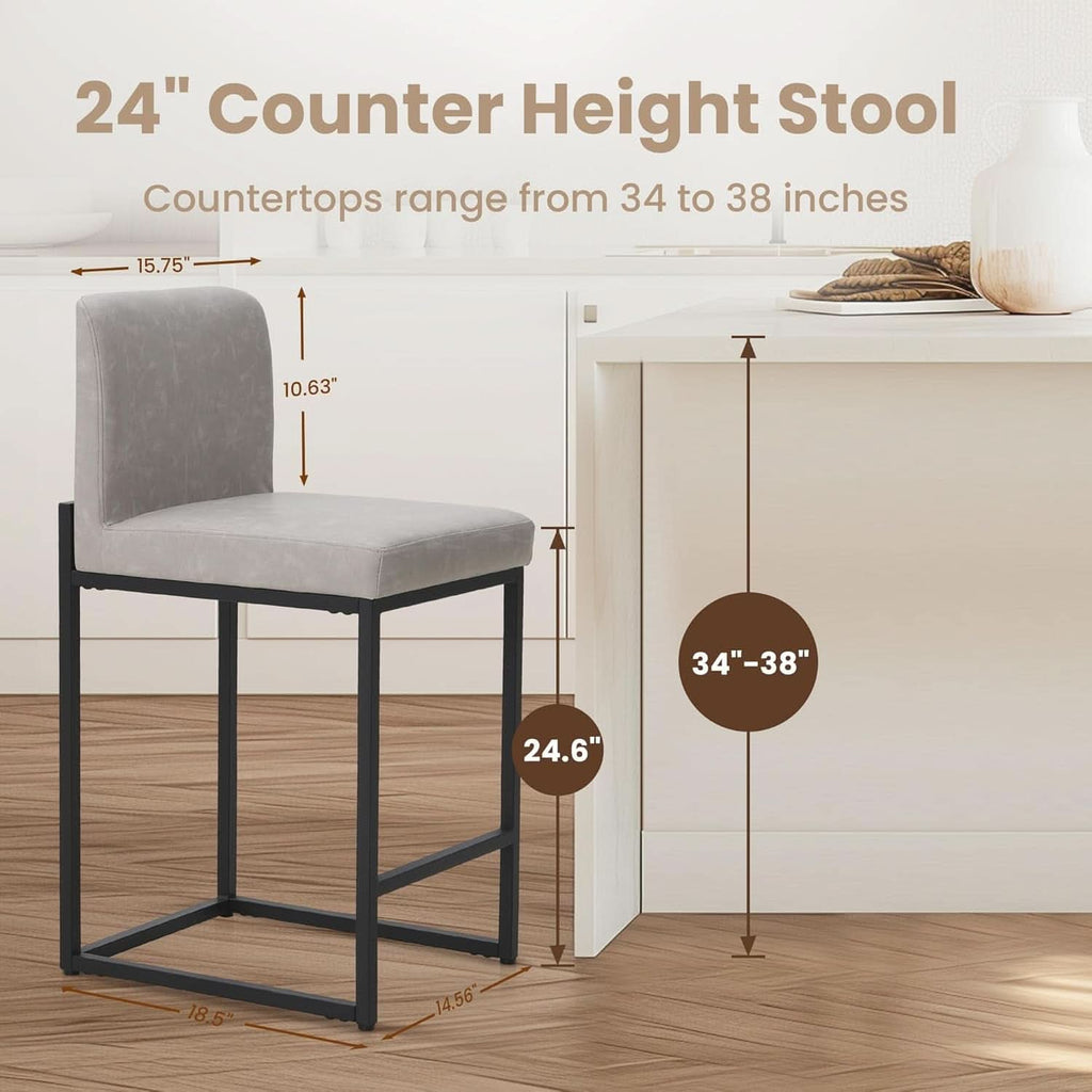 Set Of 4 Counter Height Bar Stools PU Leather With Back