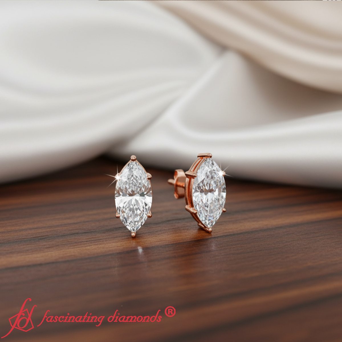 Marquise Diamond 6 Prong Stud Earrings