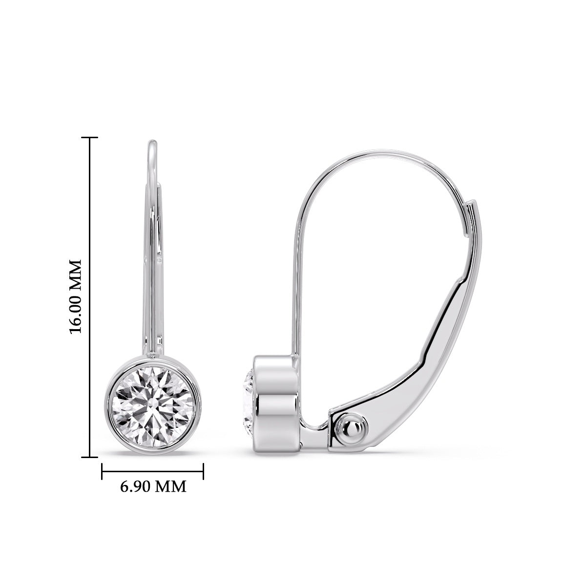 Lever Back Bezel Set Round Diamond Earrings