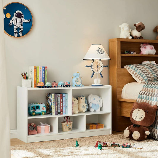 Wooden Toy Organizer and Bookshelf 5 Section Kid Storage