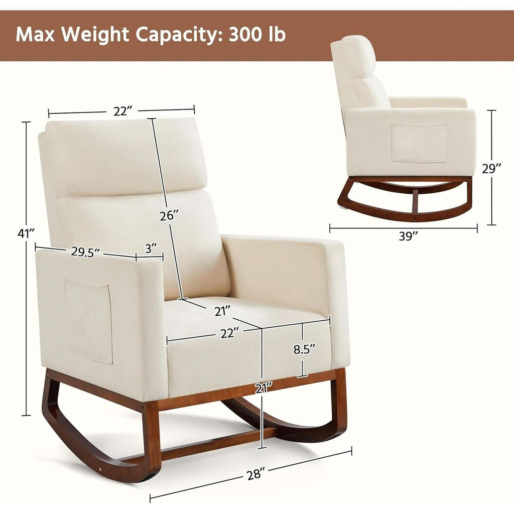 Rocking Recliner Chair With Side Pocket And Adjustable