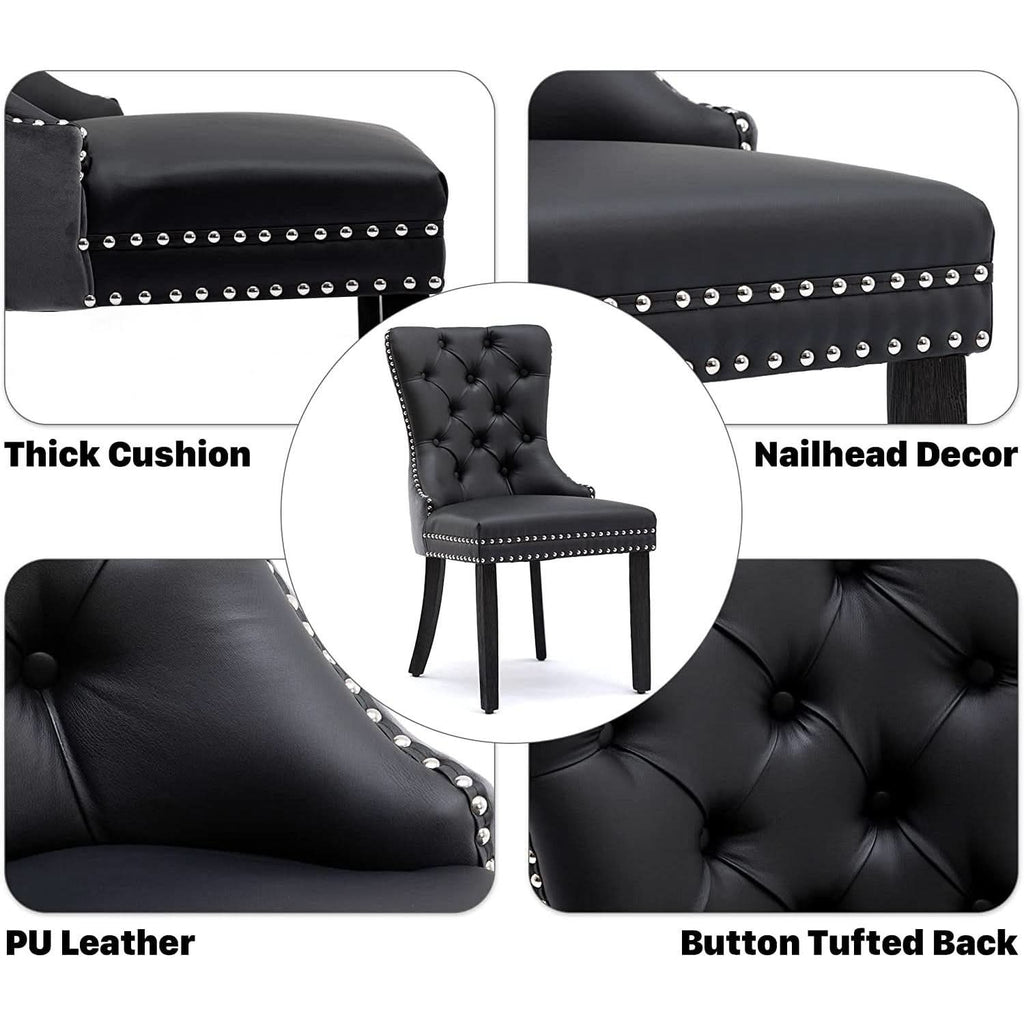 Black And Dark Grey Velvet Dining Chairs Set Of 6 With Nailhead Trim Pull Ring