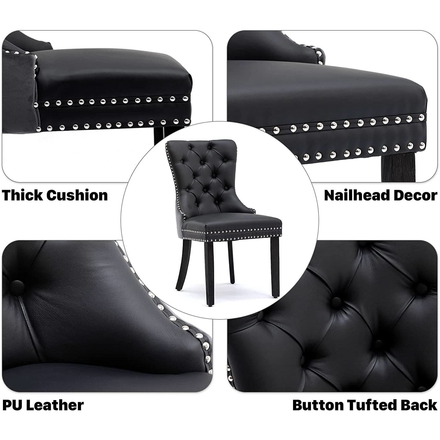 Black And Dark Grey Velvet Dining Chairs Set Of 6 With Nailhead Trim Pull Ring