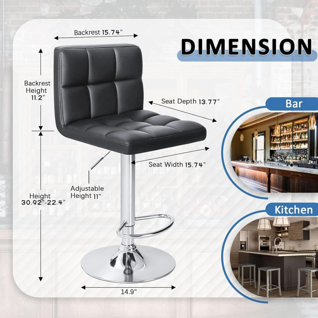 Black PU Leather Adjustable Swivel Bar Stools Set Of 2