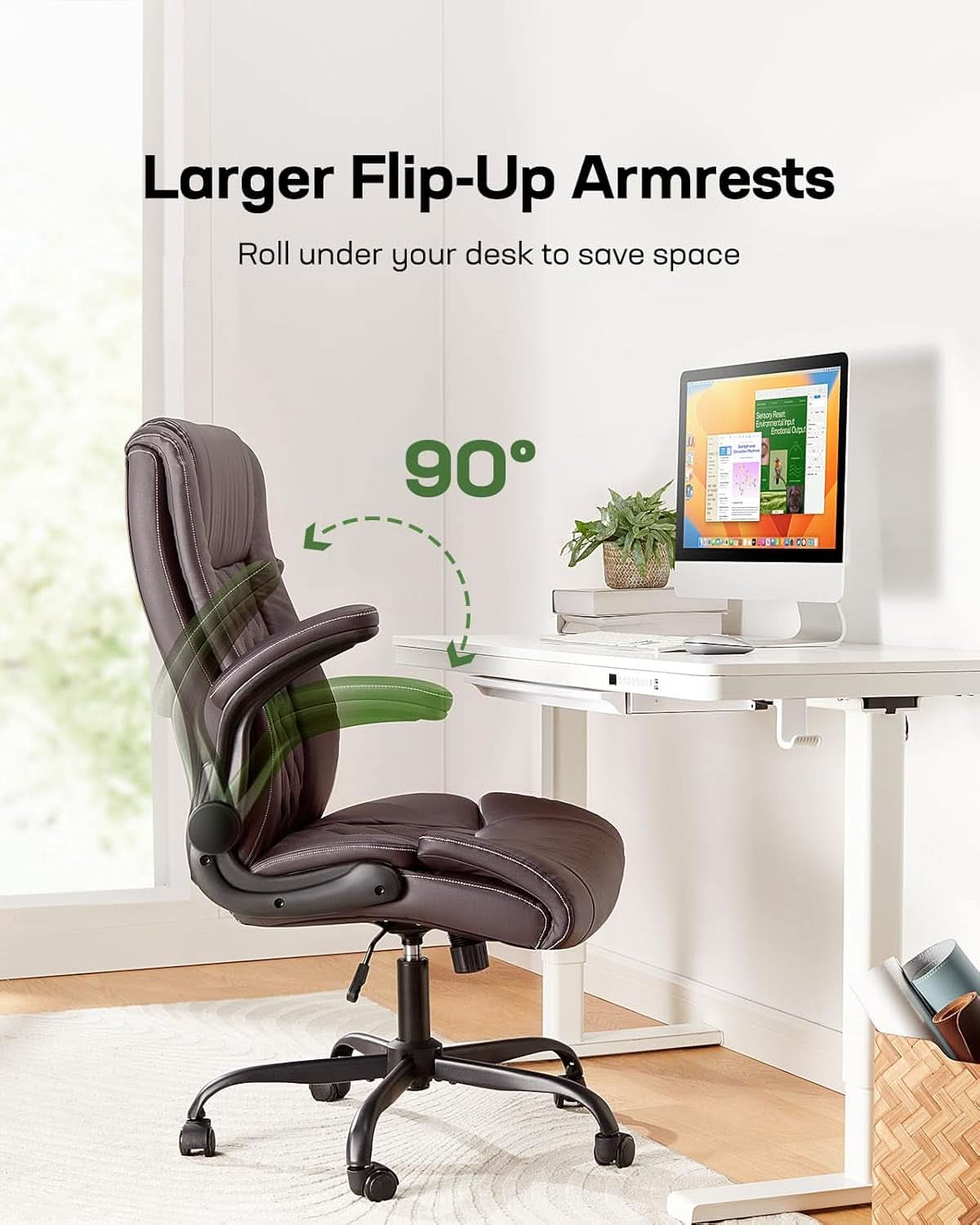 Executive PU Leather Office Chair With Flip Up Armrests