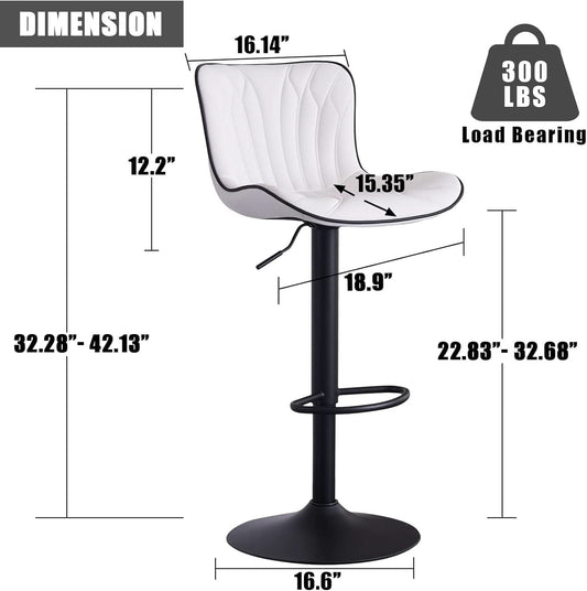 White Bar Stool Set Of 2 Counter Height Swivel With Back Faux Leather