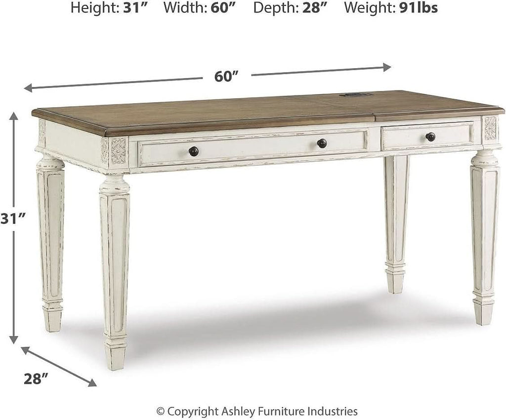 Realyn French Country 60 Inch Lift Top Desk USB Charging