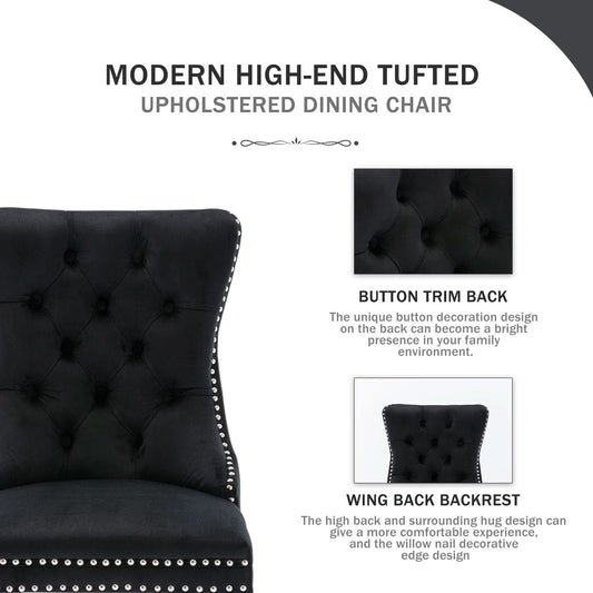 Black Velvet Dining Chair Set Of 6 With High Back Wingback