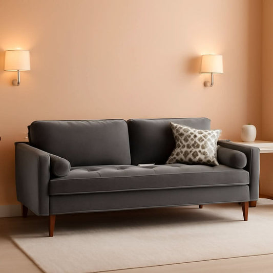 Valour Performance Velvet Sofa Gray Mid Century Modern