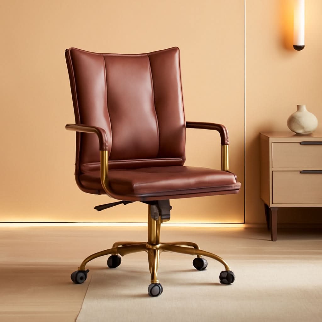 Faux Leather Home Office Desk Chair Adjustable Height Brown