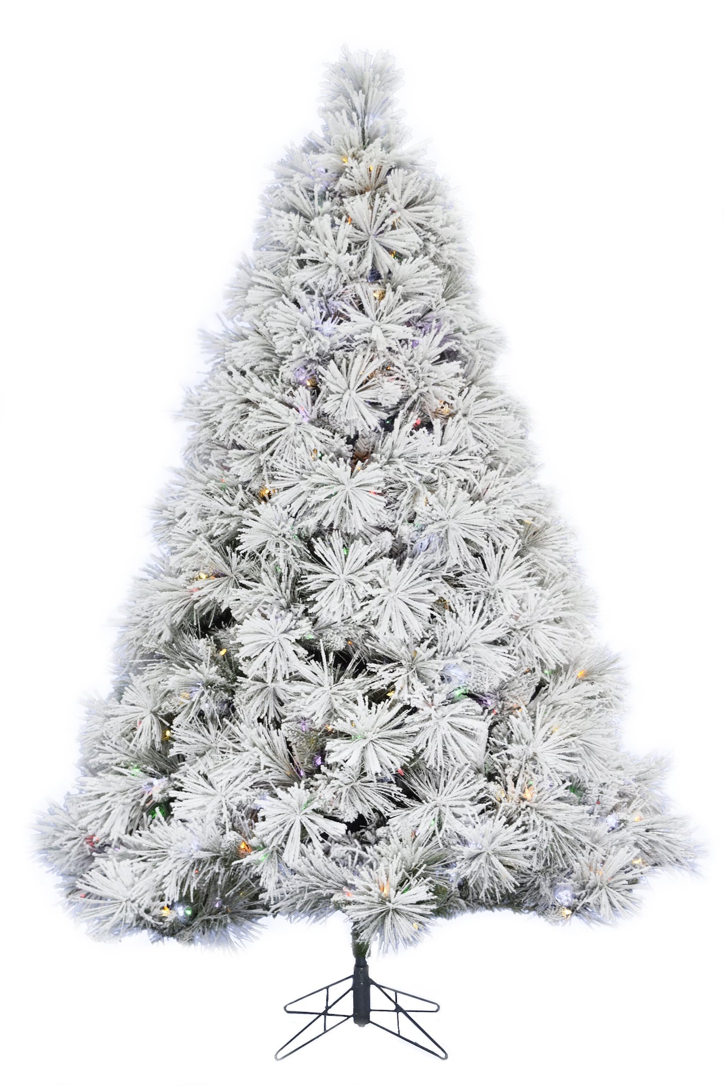 5' Prelit Atka Pine Flocked 500 Tip Christmas Tree Dia 41" with Metal Stand - Multi