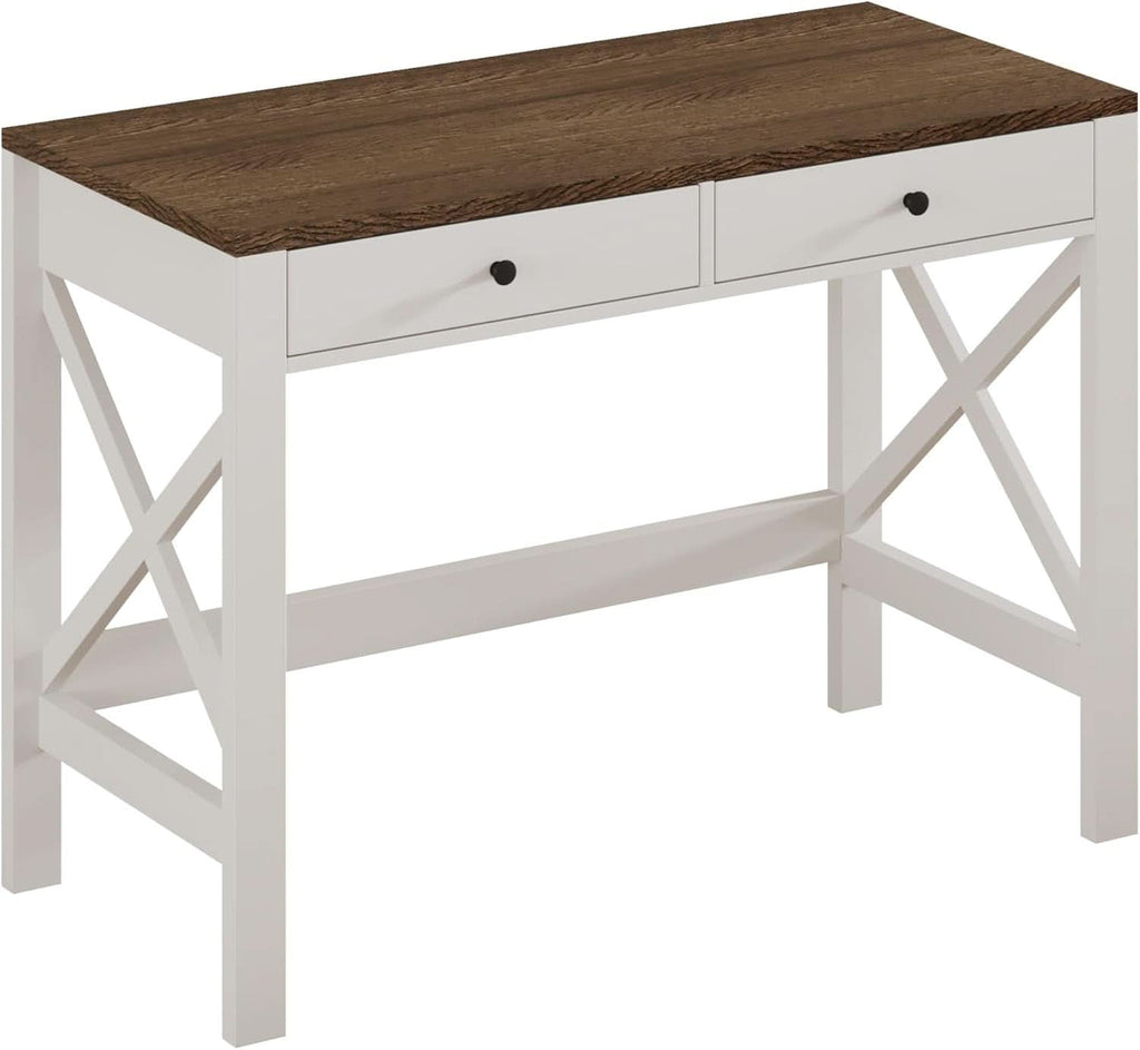 39 Inch Farmhouse Computer Desk With Drawers And X Frame