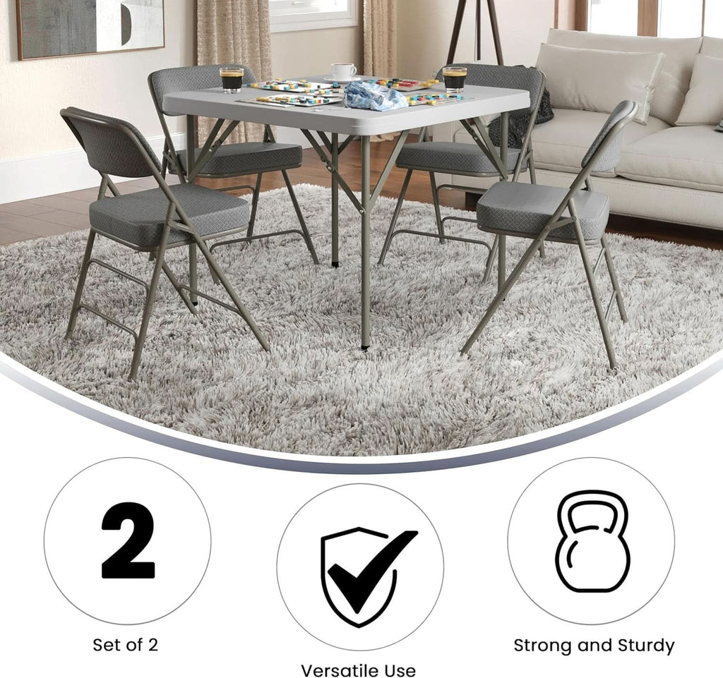 Gray Metal Folding Event Chairs With Cushioned Seats Set Of 2
