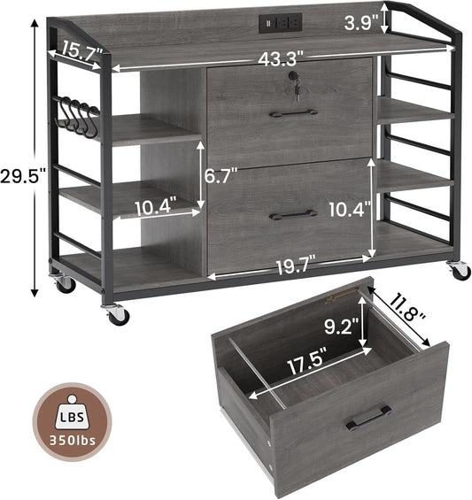 44 Inch 2 Drawer File Cabinet Grey With Lock For Office