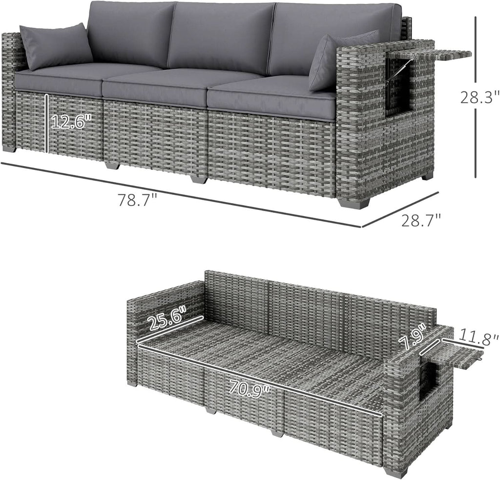 Three Seater Wicker Sofa with Side Tray Tables
