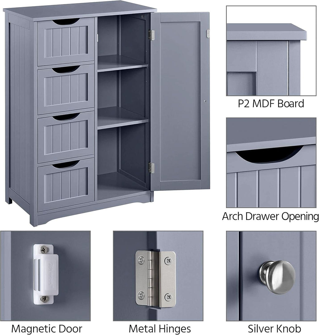 Gray Freestanding Bathroom Floor Cabinet With 4 Drawers