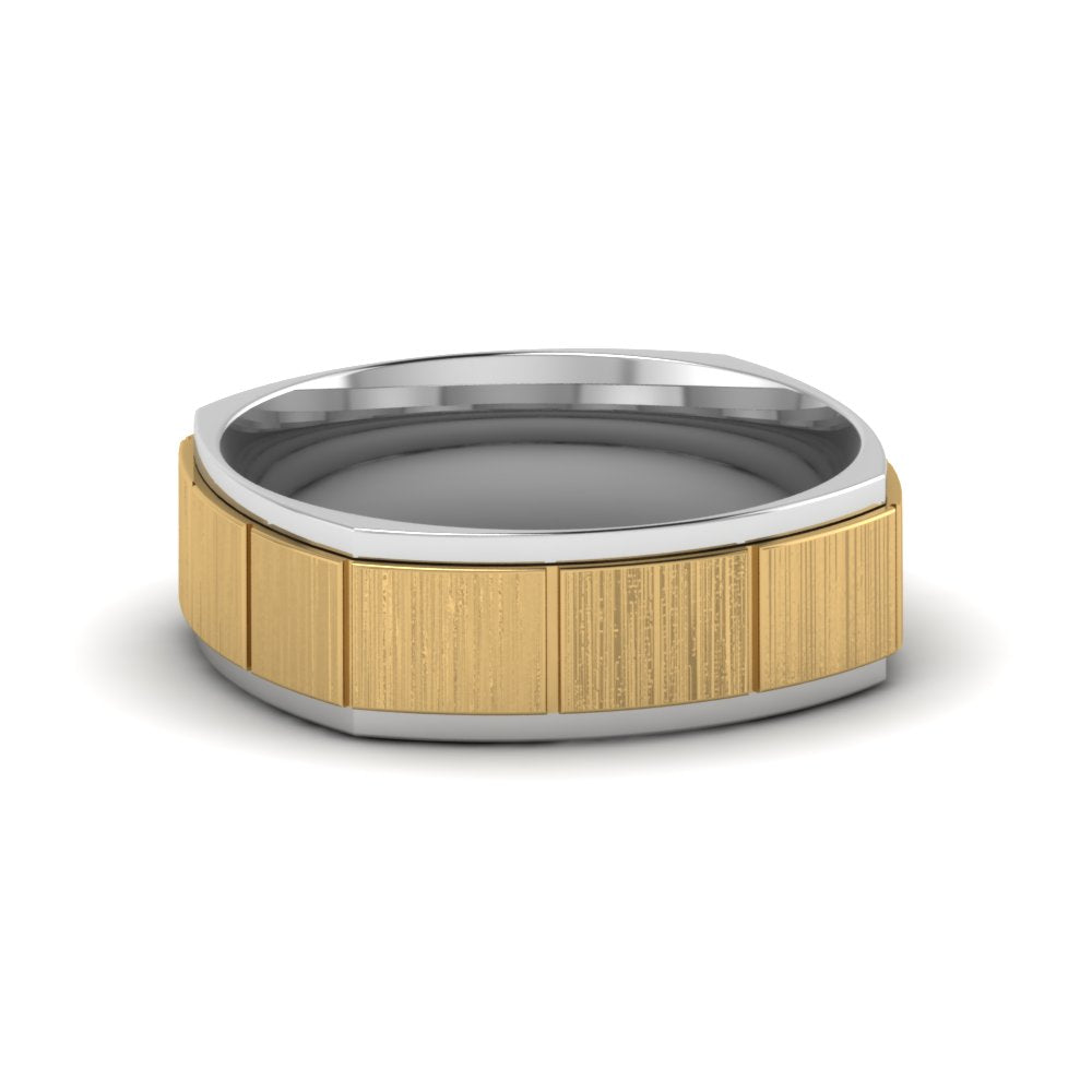 2 Tone Gold Texture Square Band Ring