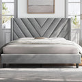 Queen Upholstered Bed Frame With Winged Tufted Headboard Light Gray