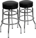 Bruno 2 Pack Bar Stool Chrome Double Ring Black Seat