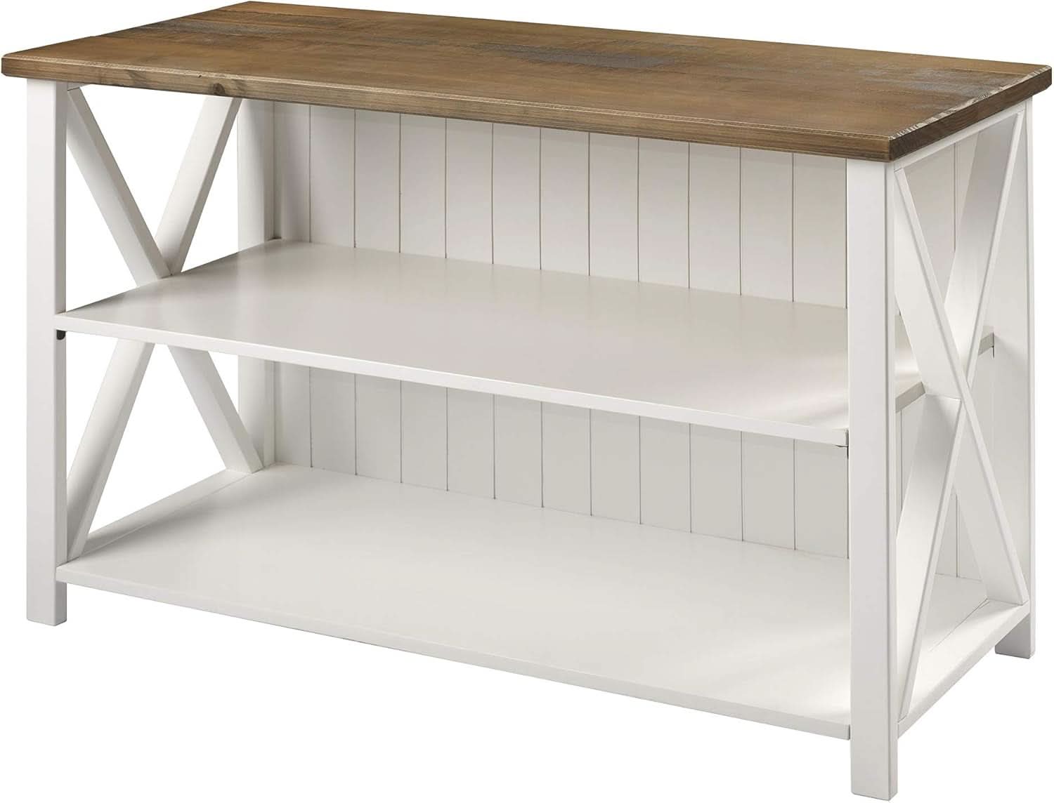 52 Inch White 2 Tier Modern Farmhouse Wood Bookcase Bookshelf for Home Office Storage Cabinet