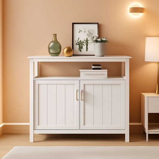 White Buffet Cabinet With 2 Doors And Adjustable Shelf