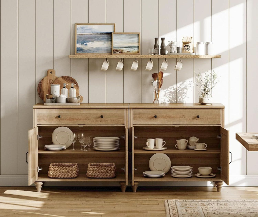 Oak Buffet Cabinet 68 Inch With 4 Doors And 2 Drawers