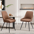 Two Brown Faux Leather Mid Century Modern Dining Chairs