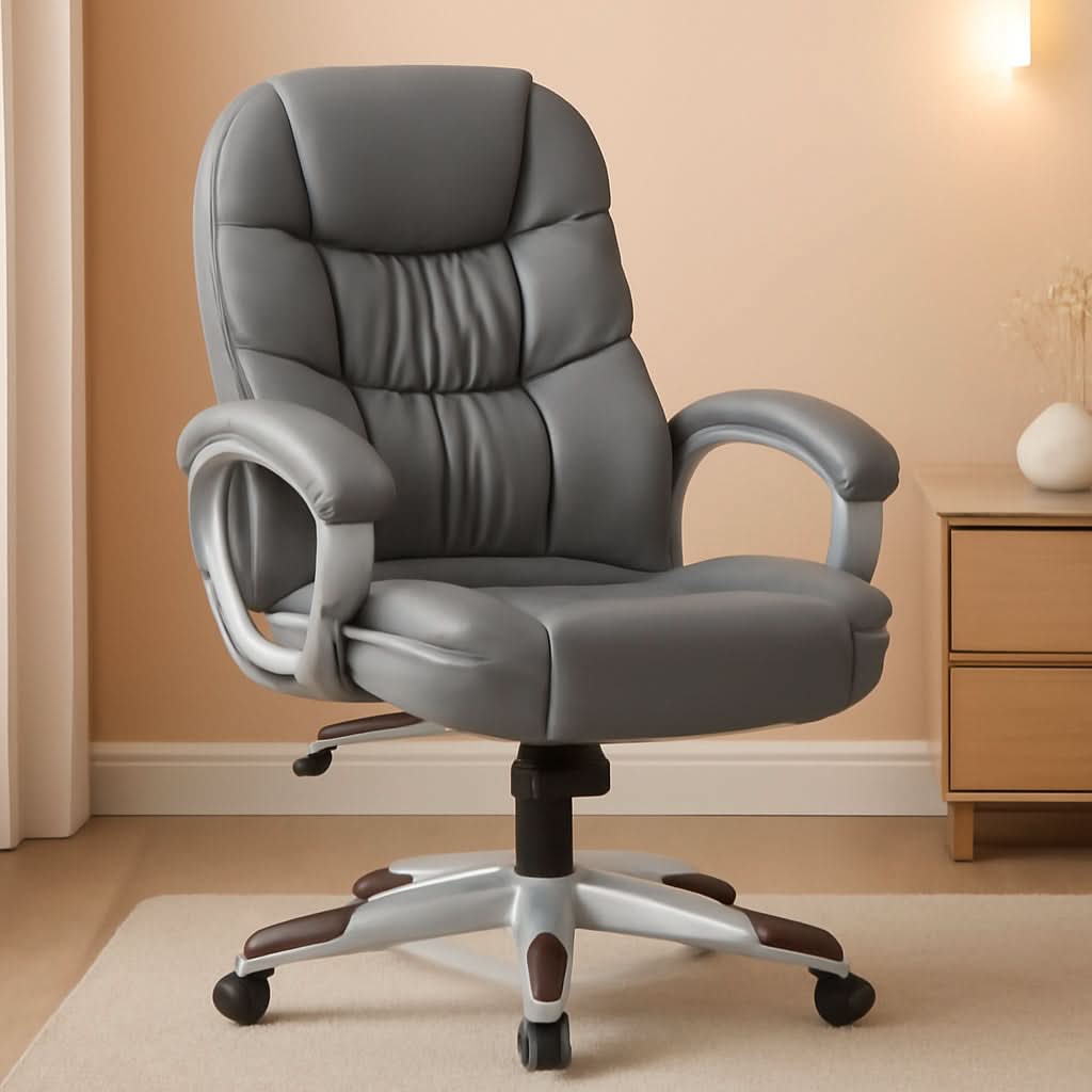 Gray High Back Office Chair Adjustable Height PU Leather