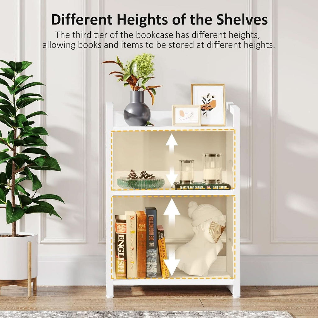 White 3 Tier Bookshelf for Small Space Living Room