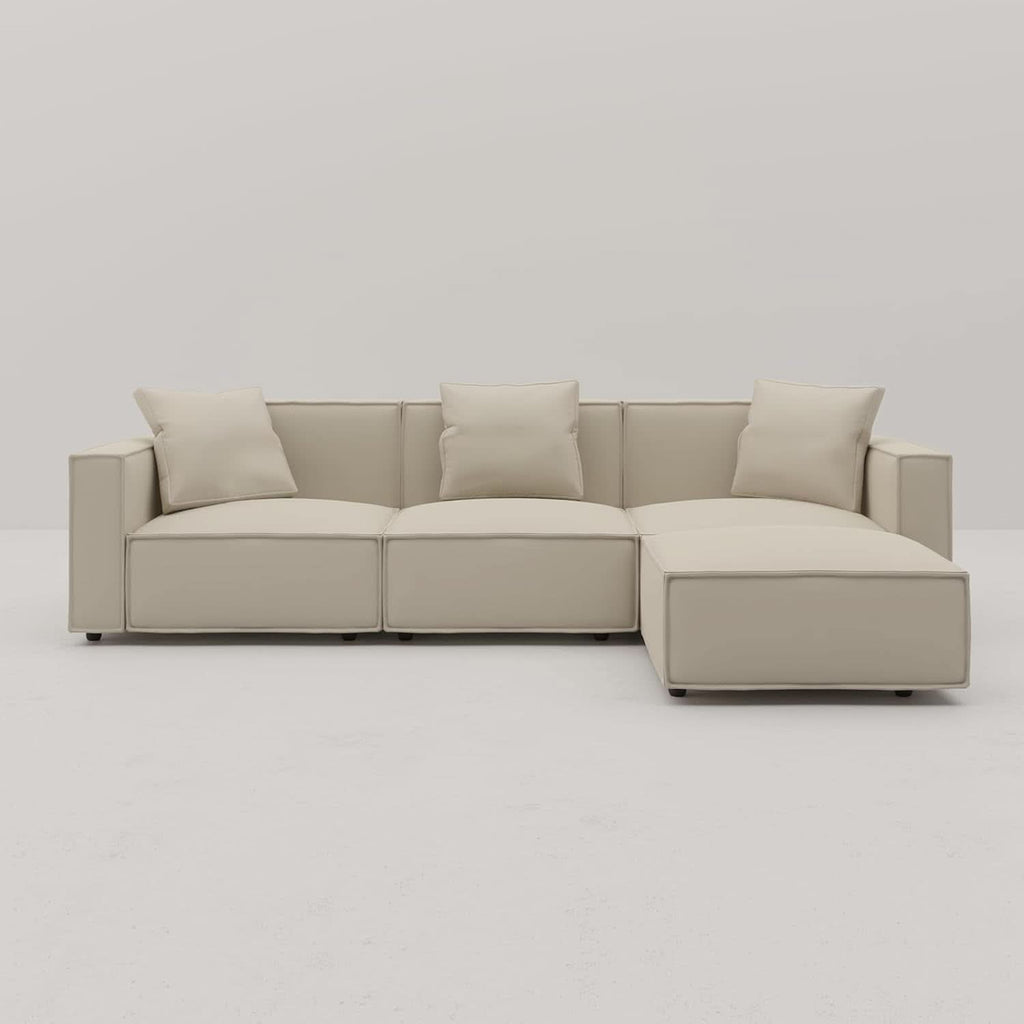 Cream Modular Sectional Sofa Set With Ottoman And Chaise