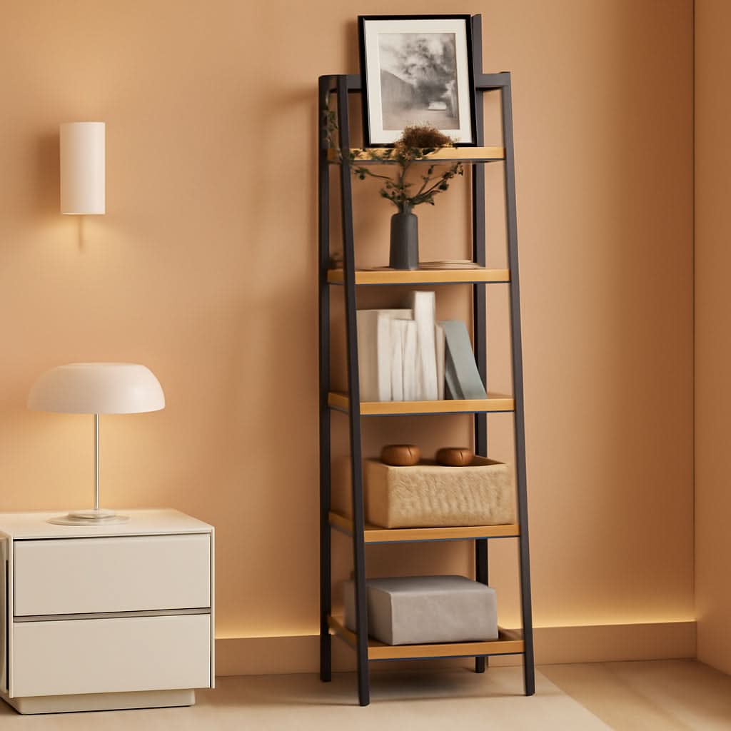 Ladder Shelf Bookcase 5 Tier Rustic Brown Freestanding