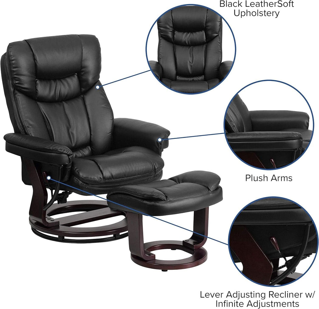 Leathersoft Upholstered Recliner With Ottoman Black
