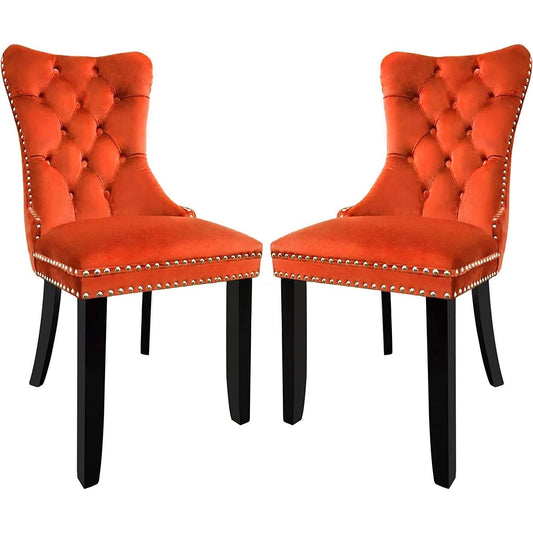 Solid Wood Dining Chairs With Nailhead Back Set Of 2