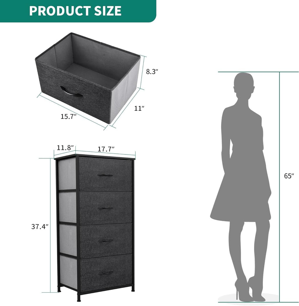 4 Drawer Fabric Storage Tower With Wooden Top For Home